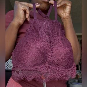 PINK Victoria's Secret Lace Halter Bralette - Deep Purple